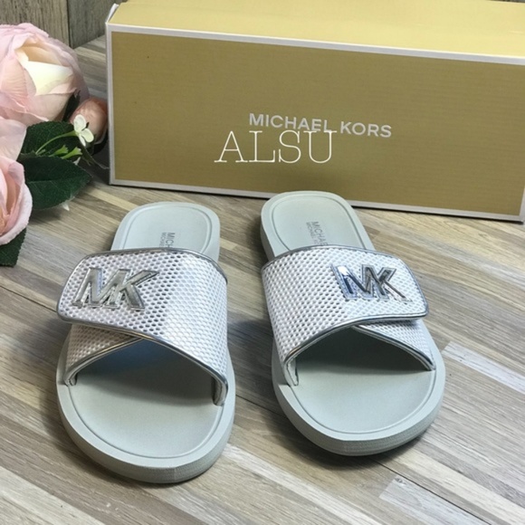 Michael Kors Palmer Slide Net Mesh Silver White W - Picture 5 of 8